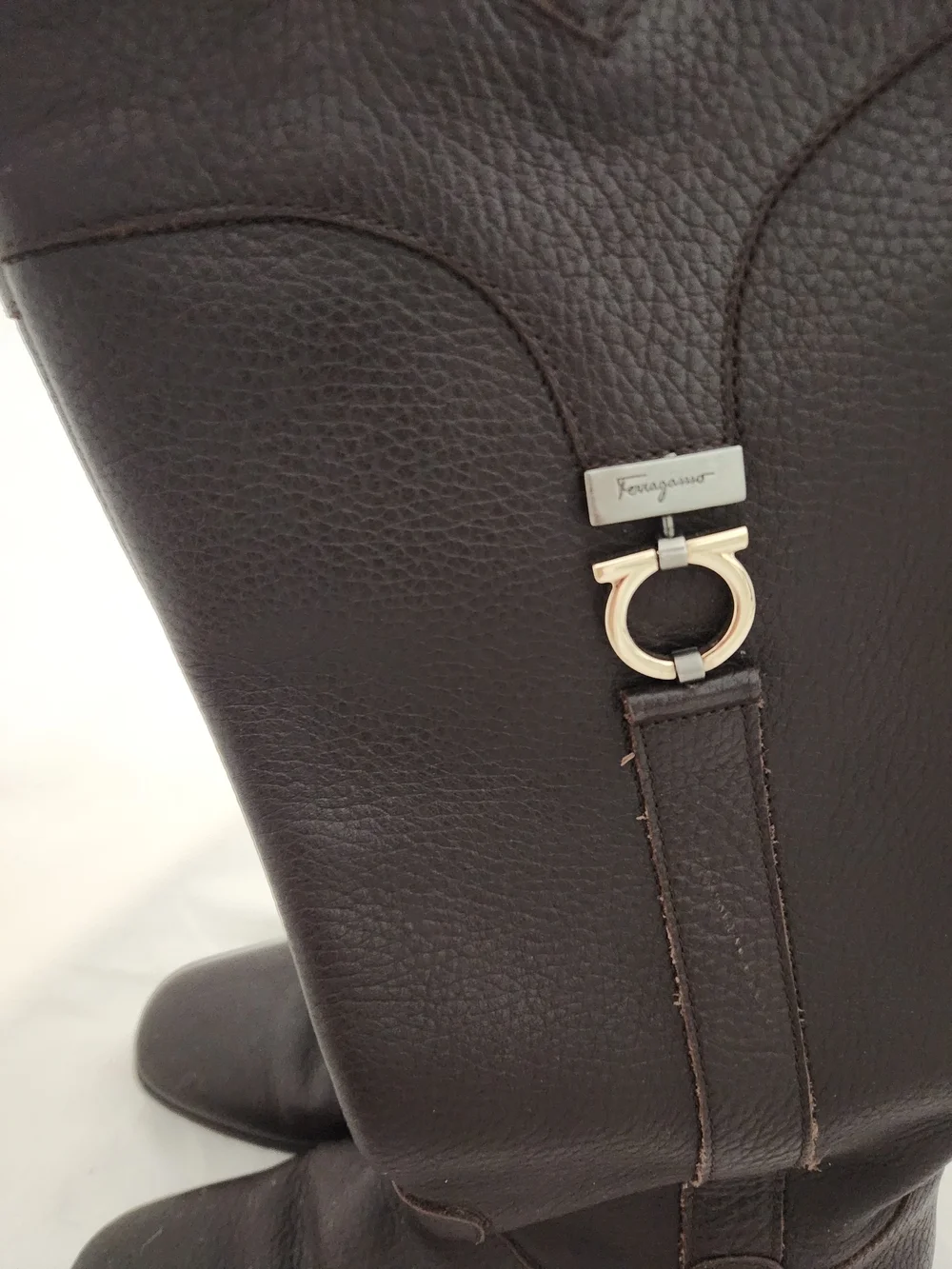 Salvatore Ferragamo Black Leather Over-the-Knee Riding Boots with Gold Hardware
